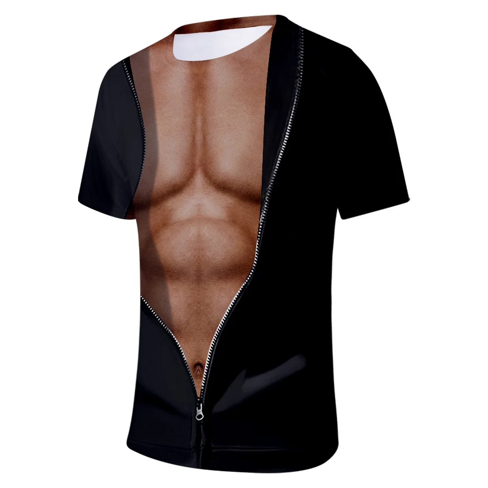 Halloween Cosplay Muscle 3D T Shirt z krótkim rękawem męskie topy sztuczne Pectorales kostium Streetwear koszulka koszulka męska