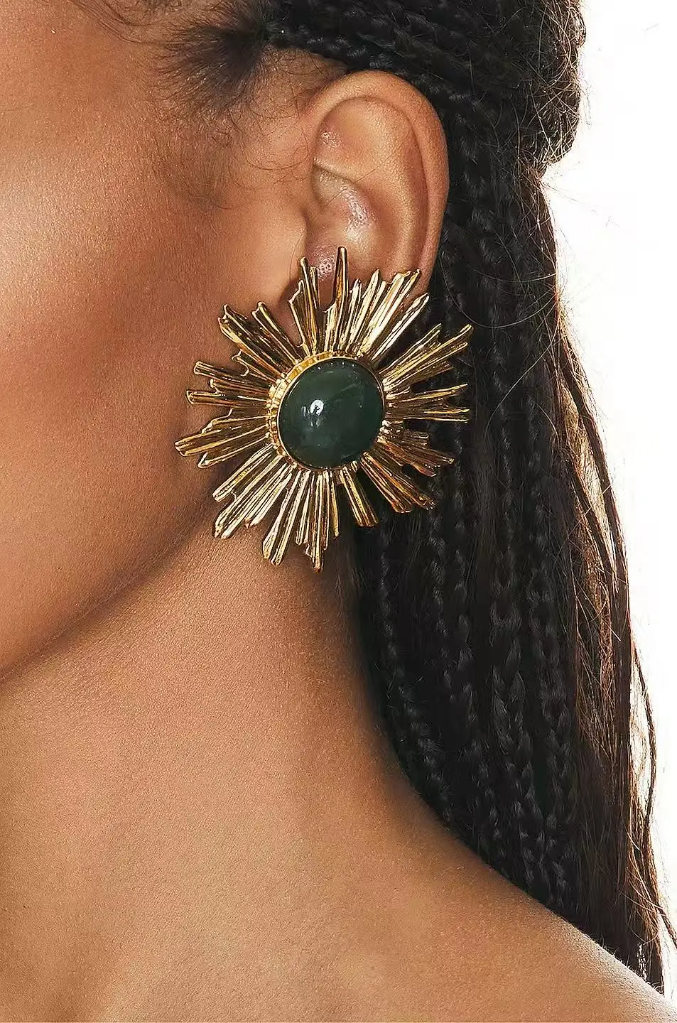 Europe America Vintage Natural Stone Flowers Big Ear Clip Earrings Women Top Quality Classic Jewelry
