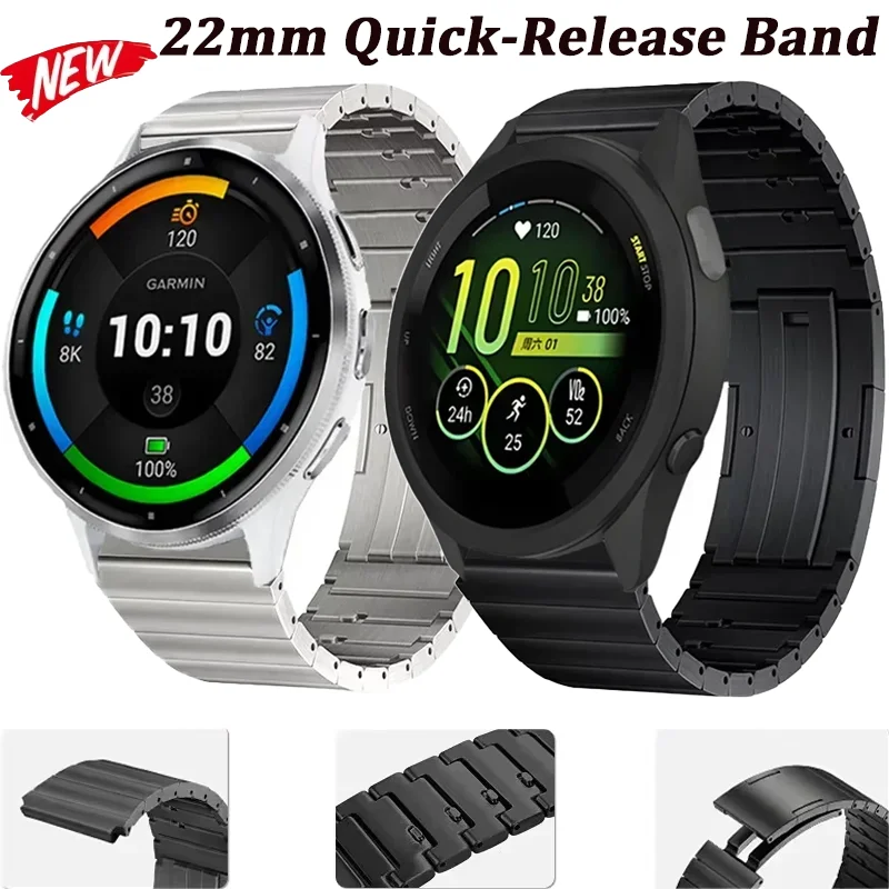 

Титановый металлический ремешок 22 мм для Garmin Forerunner 970 965 265 255 955 570 47 мм быстросъемный ремешок Garmin Venu 4 45 мм/Vivoactive 4