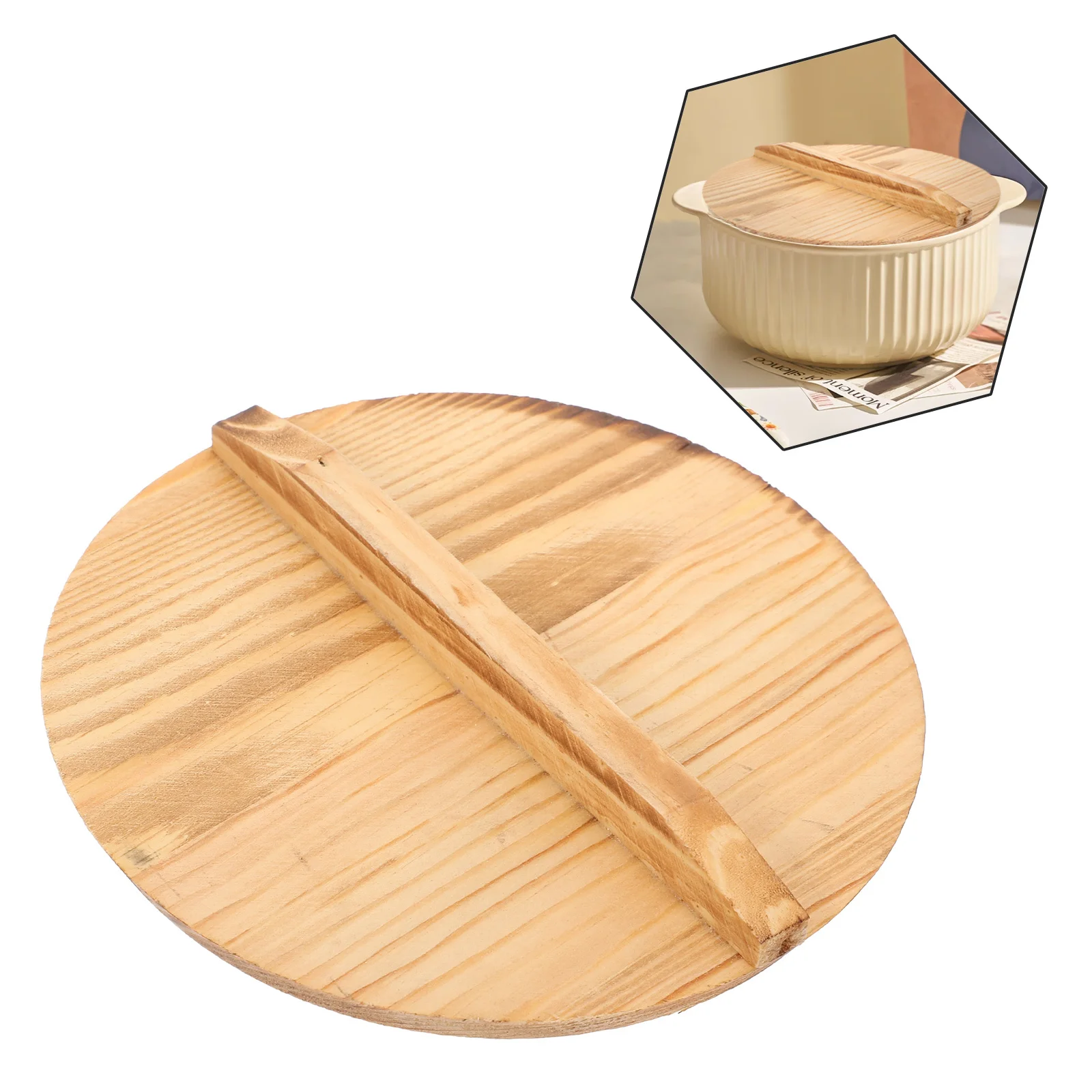 

1pcs Wooden Small Pot Cover 14Cm Natural Wood Wok Lid Anti-Splash Steam Retention For Bowl Frying Pan Kitchen Gadget Cookware