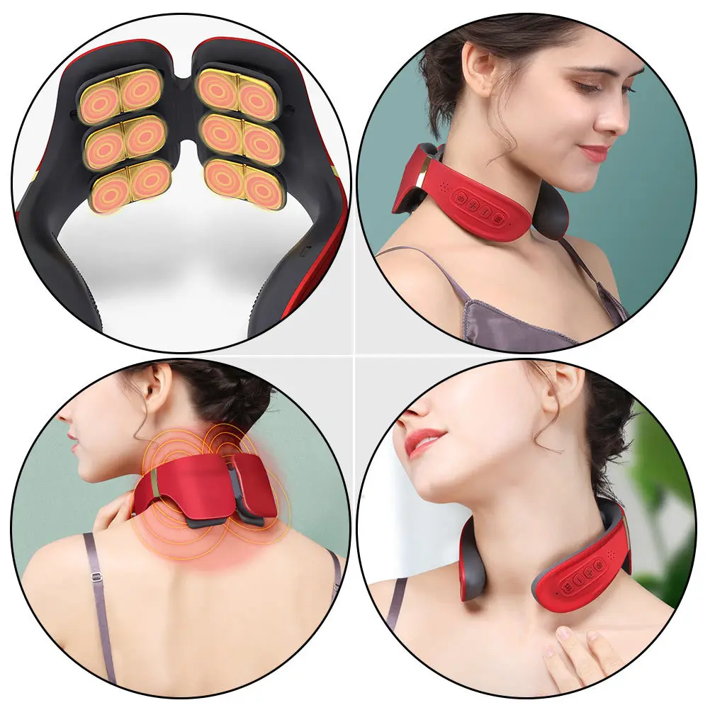 

1Set Electric Neck Guard Massager Red Professional Neck Massager Ushaped Design Conforms Cervical Spine Promotes Blood