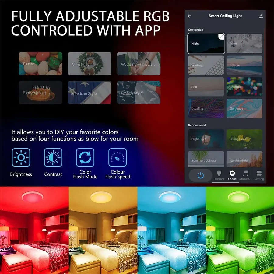 Smart WiFi LED plafoniera Tuya APP 220V RGB CW lampada da soffitto rotonda dimmerabile funziona con Alexa Google Assistant per la decorazione della