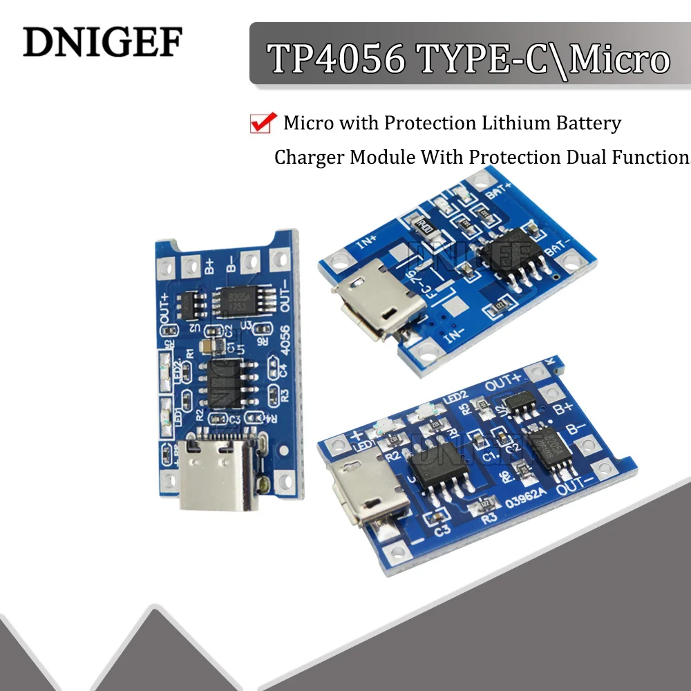 DNIGEF TP4056 TYPE-C\Micro is Not Protected\Micro with Protection Lithium Battery Charger Module With Protection Dual Functions