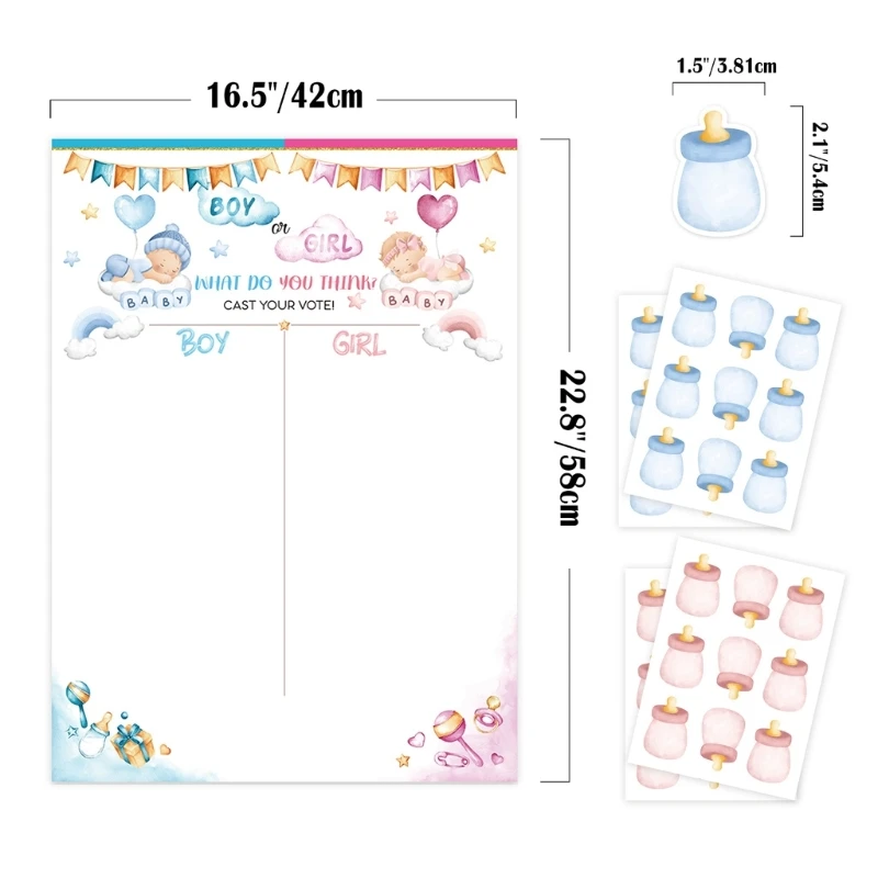 Poster tiết lộ giới tính của bữa tiệc tiết lộ giới tính với 36 bộ nhãn dán bé trai hoặc bé gái