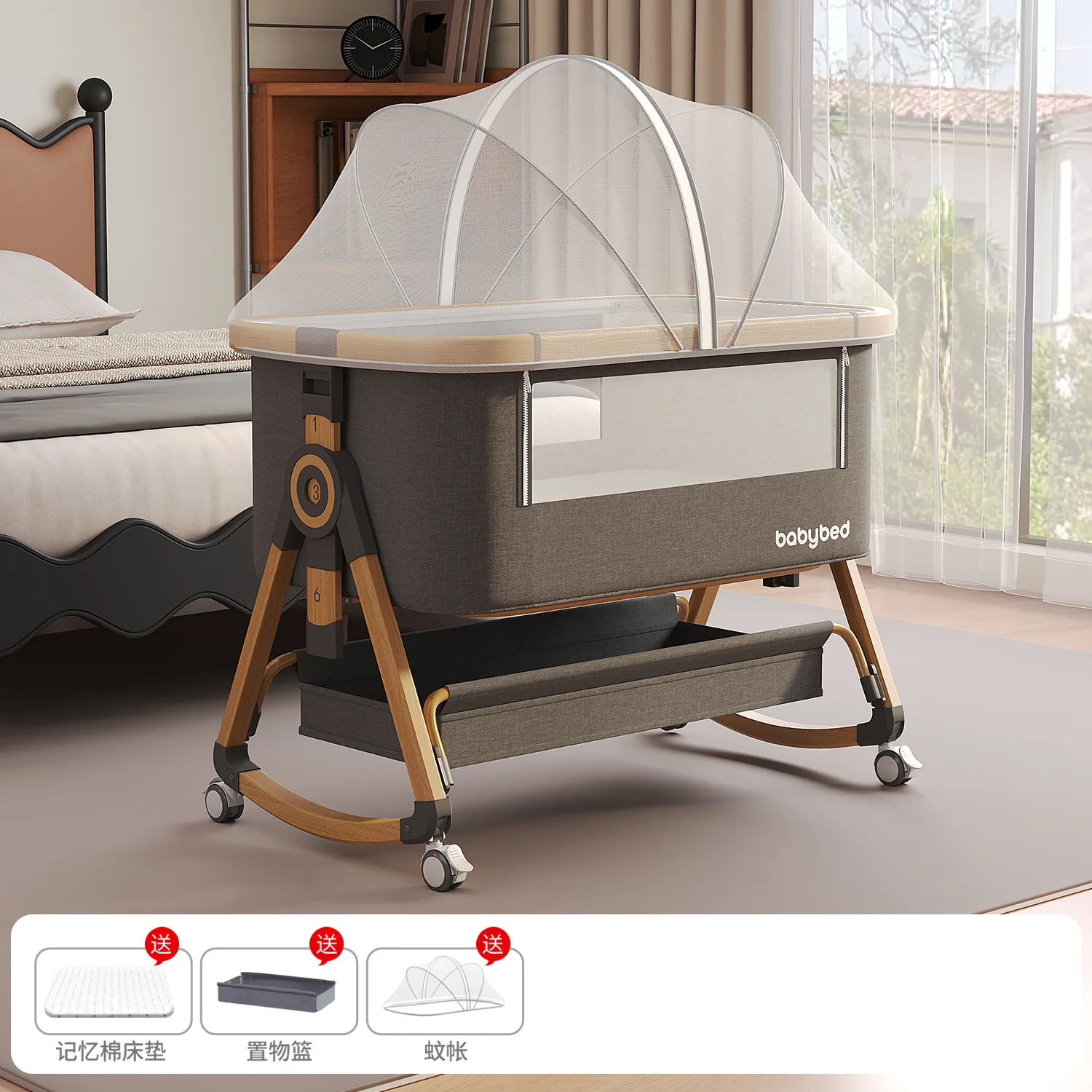 Baby Crib Movable Cradle Bed Portable Multifunctional Foldable Multifunctional BB Bed Newborn Splicing Large Bed
