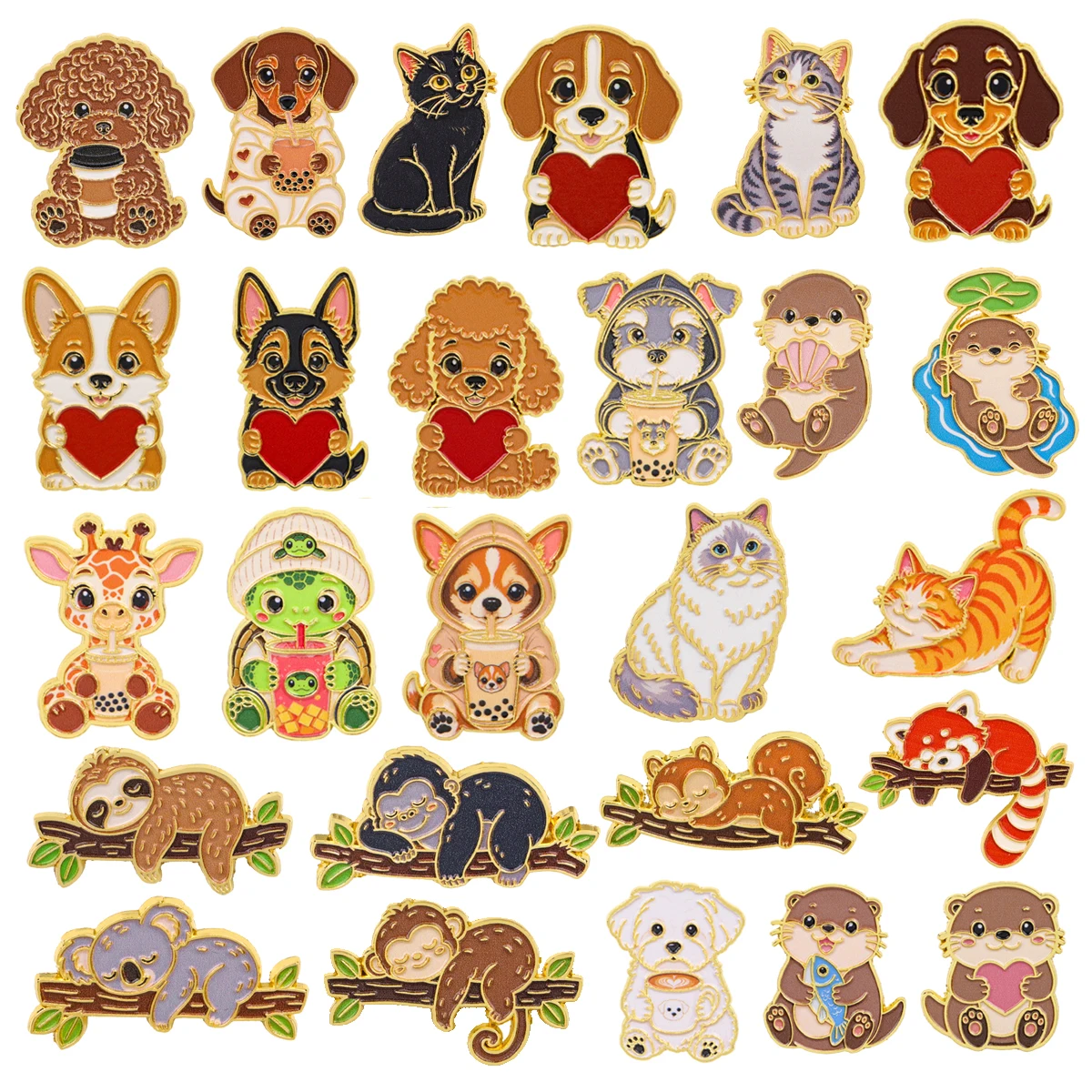 Cute Animal Enamel Brooch Pins Cat Dog Sloth Otter Giraffe Lapel Badge for Backpack Jacket Clothing Decor Collection Gift