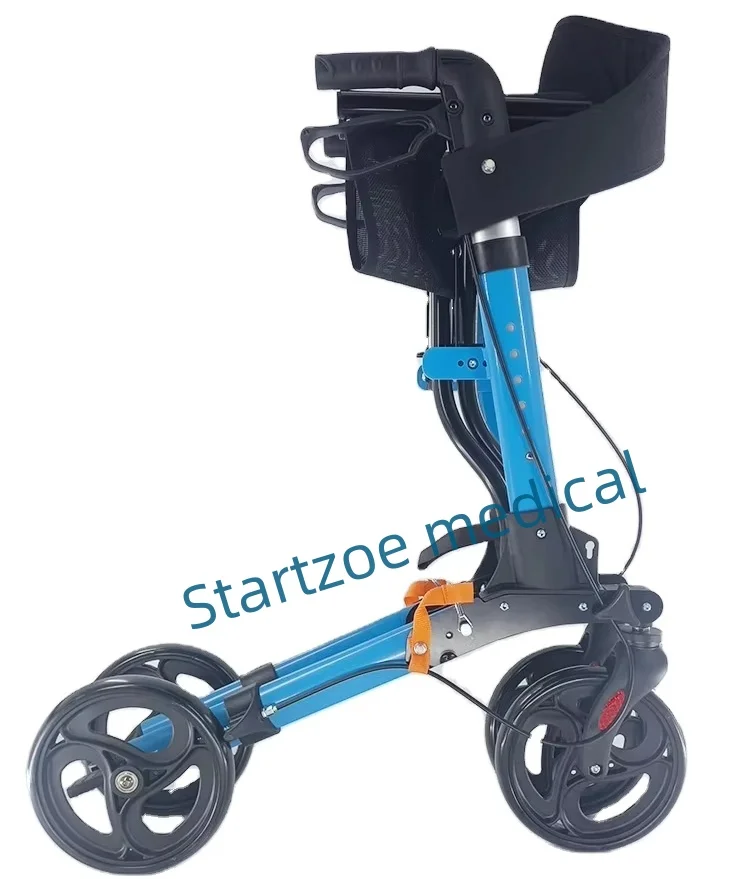 Four-legged Walking Assist Rollator Walker Aluminum Alloy Folding  Pulley Training Mobility Aid Small Wheelchair Walkers Rollato