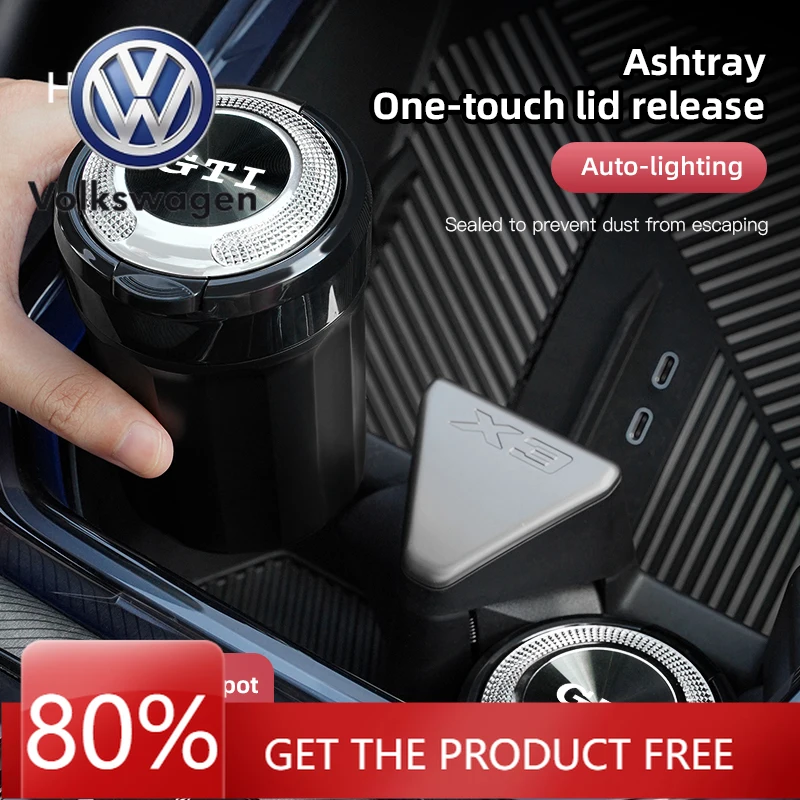 Портативная автомобильная светодиодная пепельница для VW Volkswagen Jetta MK5 Golf, керамический вкладыш, аксессуары для автоинтерьера для Volkswagen GTI Passat Gol