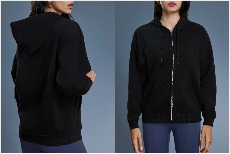 VITALINOVO Damen-Herbst-Kapuzenpullover mit Reißverschluss, Sweatshirts, Fleece-gefütterte Winterjacke mit Kapuze und Kordelzug, locker sitzende Trainingsjacken, Oberteil – Detail 14