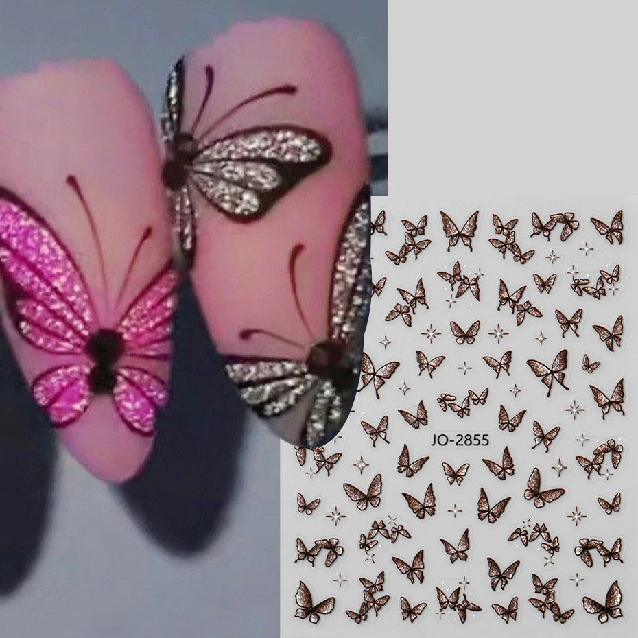 8 個 3D 光沢のある蝶ネイルステッカー マルチカラー蝶自己粘着ネイルアートデザインかわいい動物ネイルサロンデコレーション