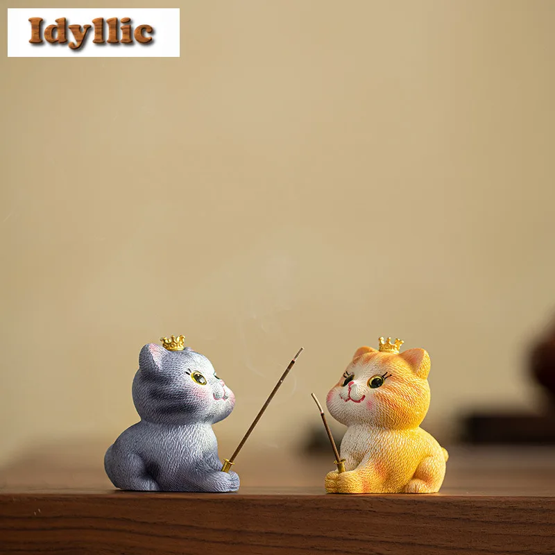 Cute Crown Cat Tea Pet Ancient Tea Sculpture Tea Figurine Play Toys Tea Statue Ornaments Can Be Raised Desktop Collection Craft
