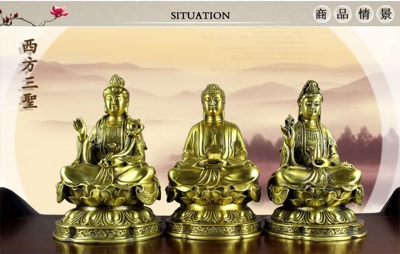 unique-- collection Home Decor Religious Three Western Saints statue of Buddha Bodhisattva Buddhism Brass Decoration