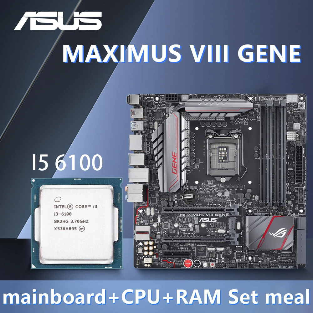 

ASUS MAXIMUS VIII GENE Motherboard LGA 1151 with i3 6100 CPU uses Intel Z170 Chipset DDR4 PCI-E 3.0 1 x M.2 1 x RJ45 Micro ATX