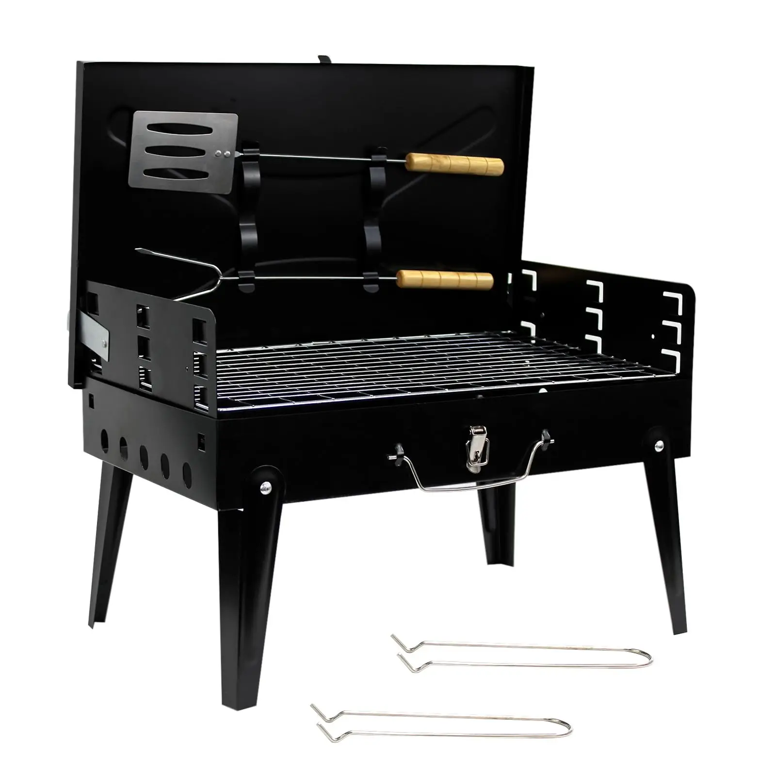 Portable Folding Charcoal Barbecue Grill For Outdoor Garden Camping BBQ With Utensil Tools by