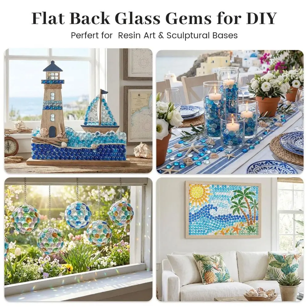 Glass Pebbles Vase Filler Beads Light Reflecting Decorative Glass Stones Flat Glass Beads Mixed Color Crystal Balls