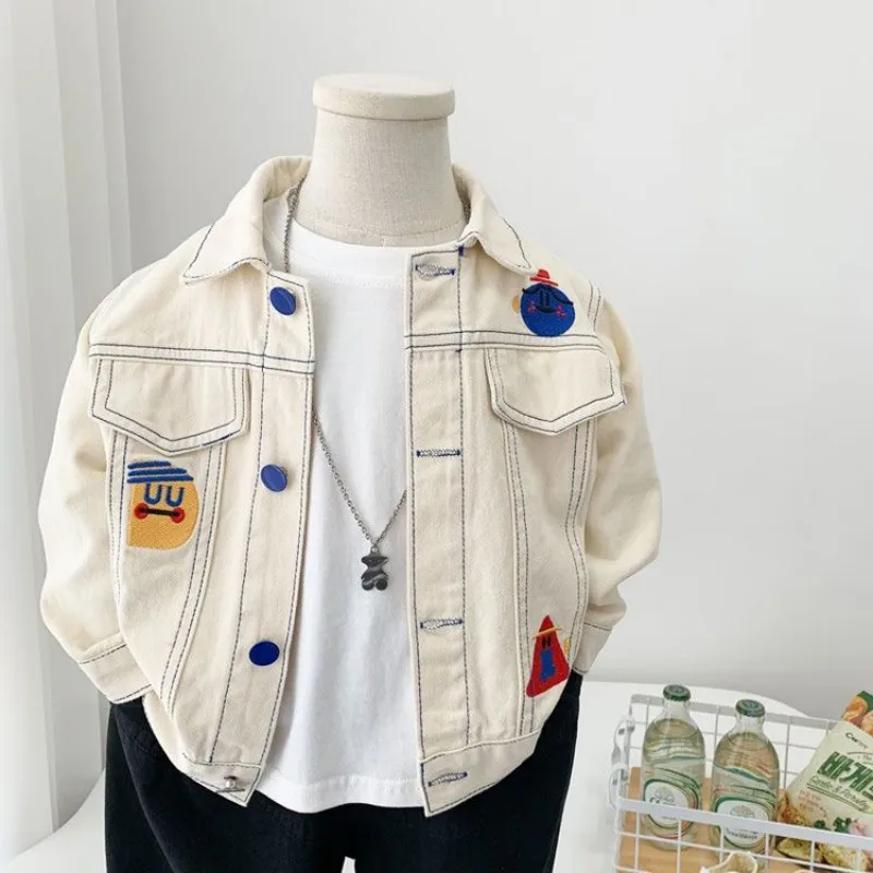 

2-7Y Kids Boys Denim Cotton Jackets Laple Tops Spring Autumn New Fashion Sweet Cute Coat Jacket Baby Clothes