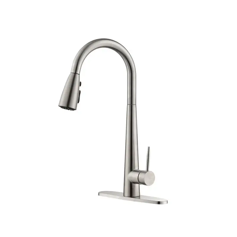 

High Arc Pull Down Kitchen Faucet with Sprayer, Brushed Nickel Stainless Steel, Single Handle Modern Design with Deck Plate for
