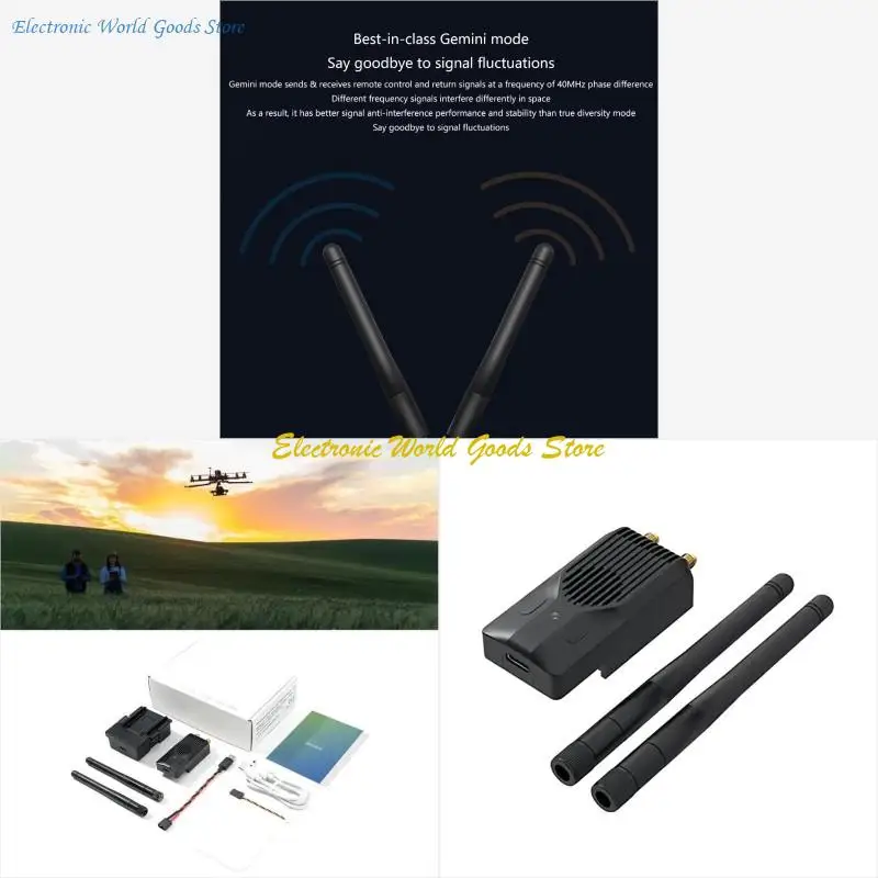

A3PD 1 Set SuperG Transmitters Double 1W Frequency Diversity Transmitters Module Board ELRS 2.4G with Data Cable
