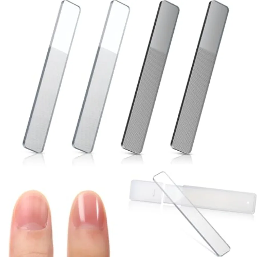 

4 Pack Glass Nail File and Crystal Shiner Files Kit with Case, Nano Nail Buffer Polisher and Manicure Tools for Natural Nails,