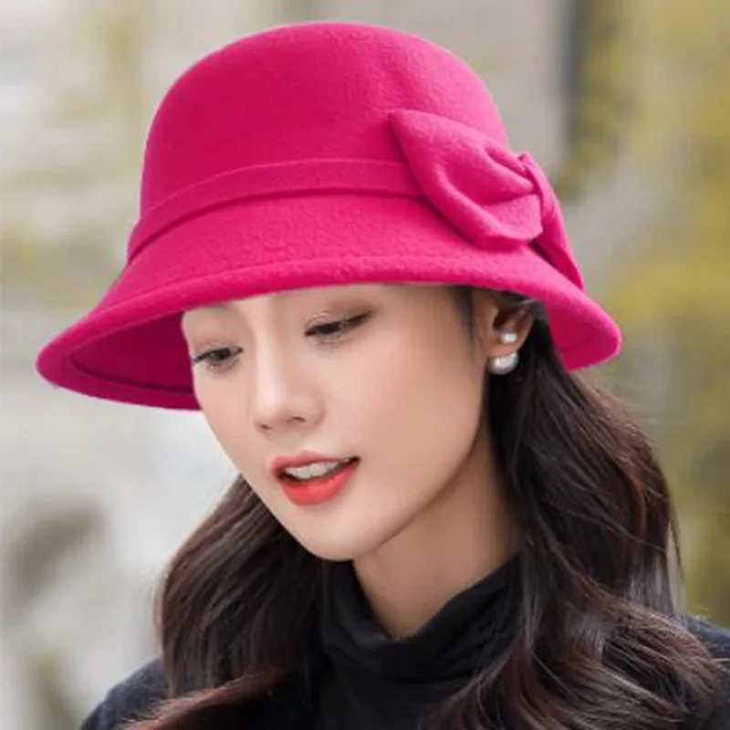 Women\'s hat Fedora Hat For Women Temperament Elegant Church 2022 Autumn Winter Women\'s Bow Hat High Quality Top Hat Wedding