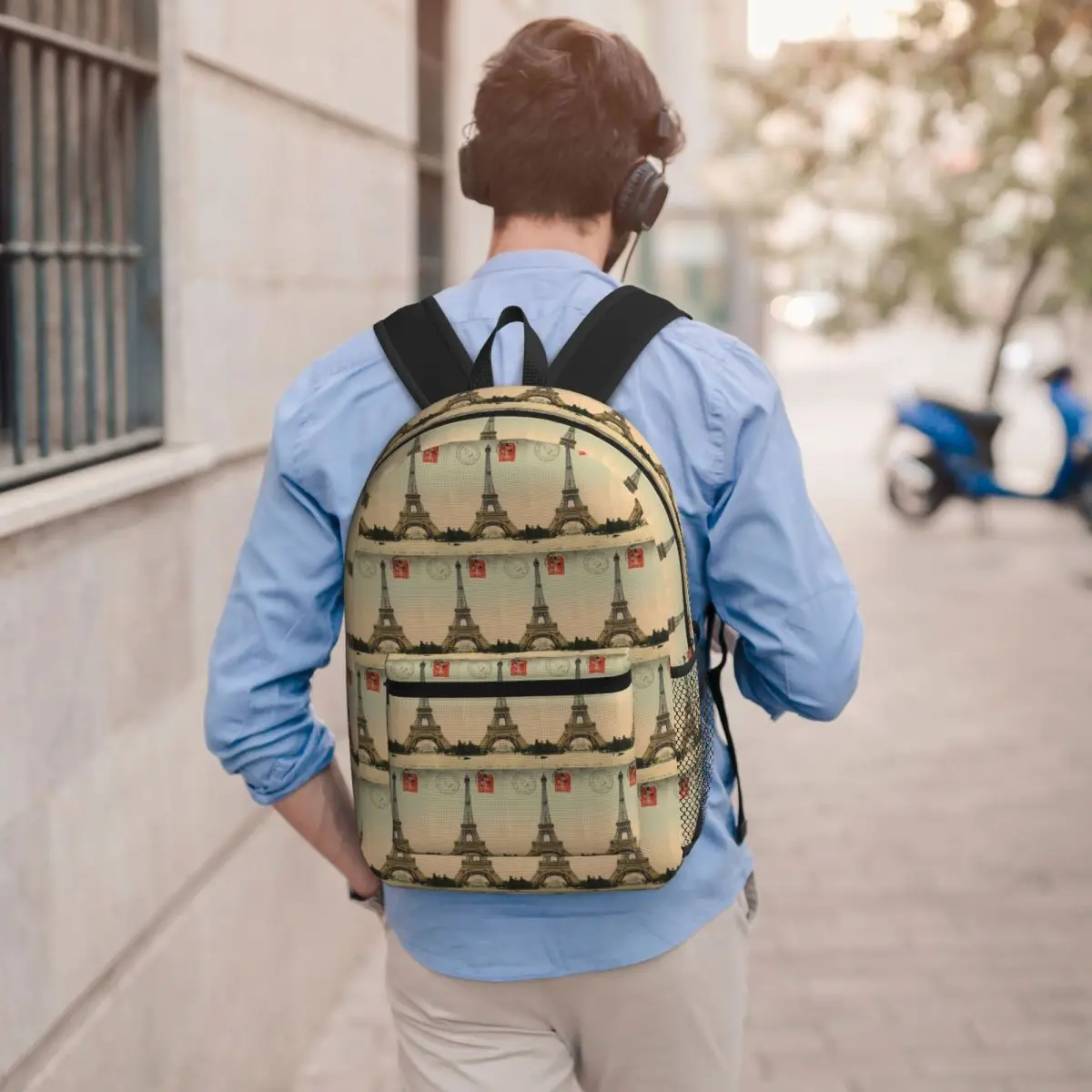 Eiffel Tower Vintage French Postcard Student Backpack School Bag Hiking Travel Daypack for Men Women Bookbag Shoulder Bags