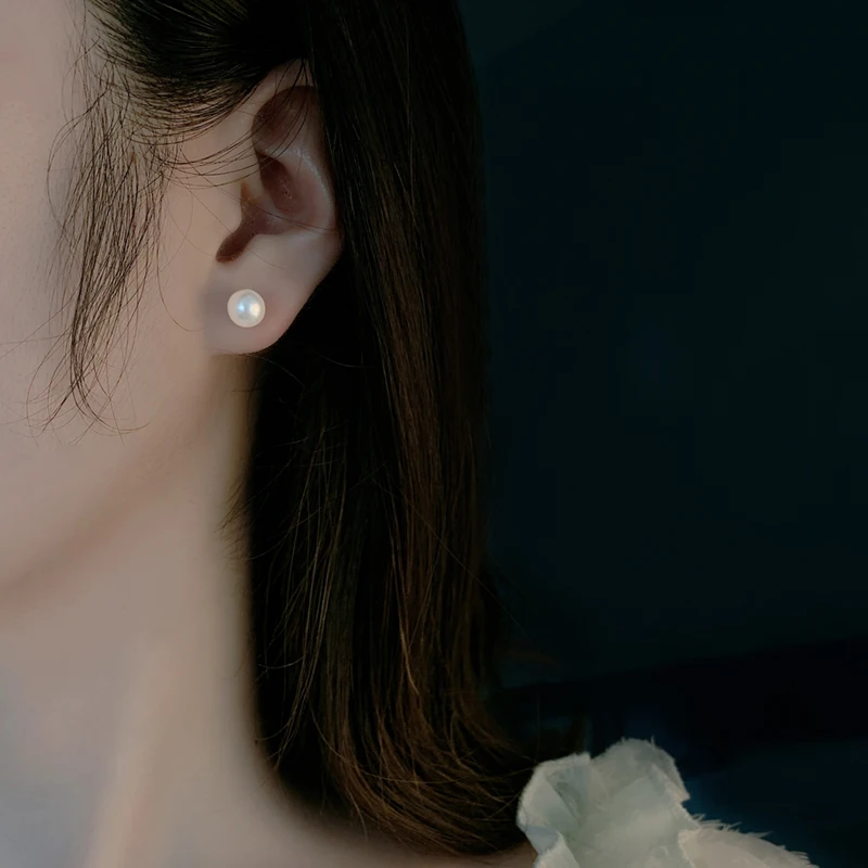 

NYMPH Real Natural AKOYA Stud Earrings Fine18K Gold Jewelry Pure AU750 Trendy Party Gifts for Women Round Simple Design E379-1