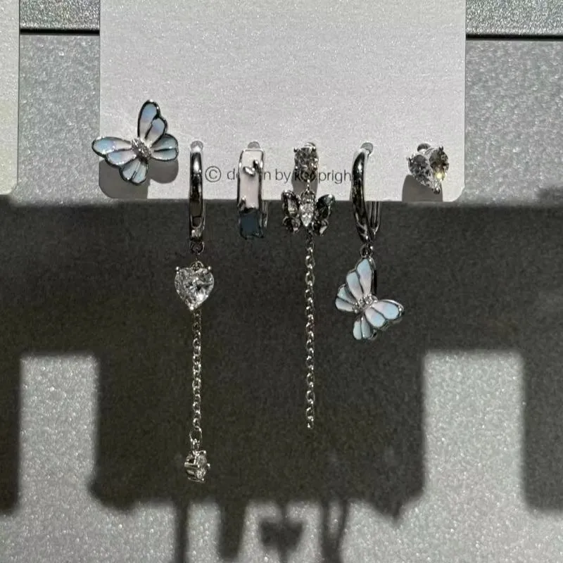 6PCS Set Goth Black Crystal Star Black Butterfly Dangle Earring For Women Girl Vintage Aesthetic Trendy Y2K Jewelry Accessories