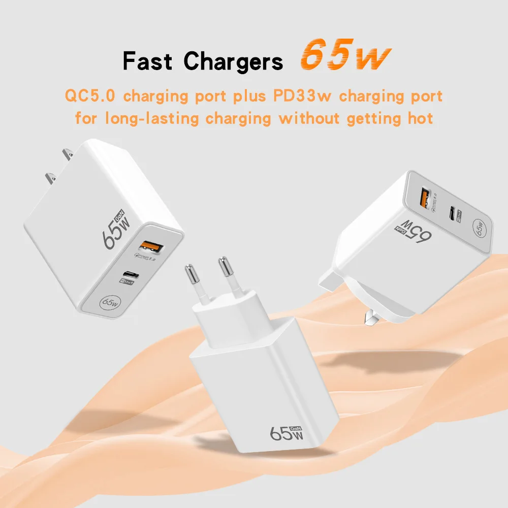 65W GN Charger PD Fast Charging Phone Charging Head QC3.0 Laptop Universal GaN Charging Source For iPhone Xiaomi Samsung  vivo