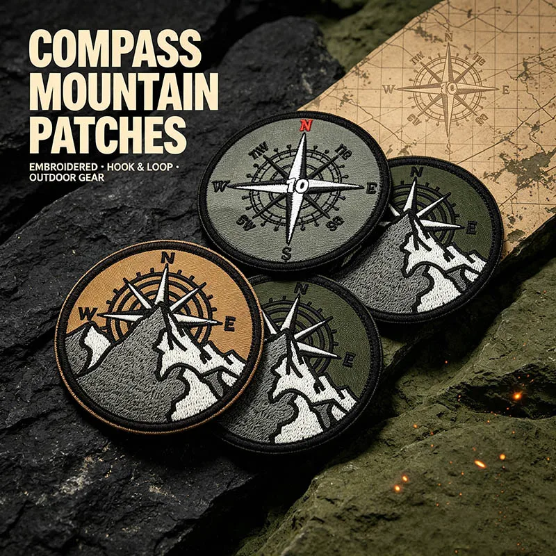 Outdoor-Ausrüstung, Bergkompass, Moralabzeichen, besticktes Aufnäher-Set mit Klettverschluss, taktische Applikation für Rucksack, Weste, Armband, Jacke. – Detail 3
