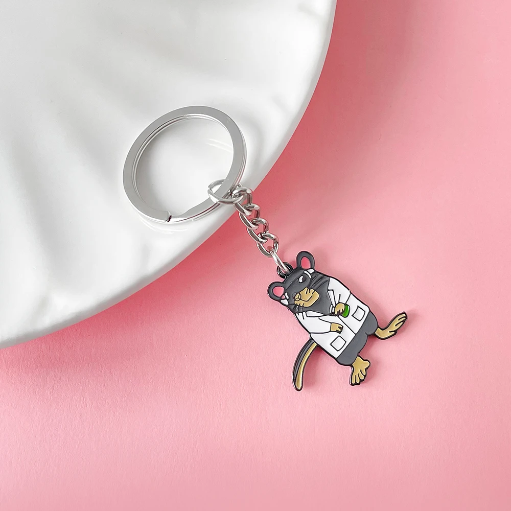 Funny Scientist Mouse Keychain Exquisite Enamel Pendant Dangle Key Chain Science Lab Jewelry Collection