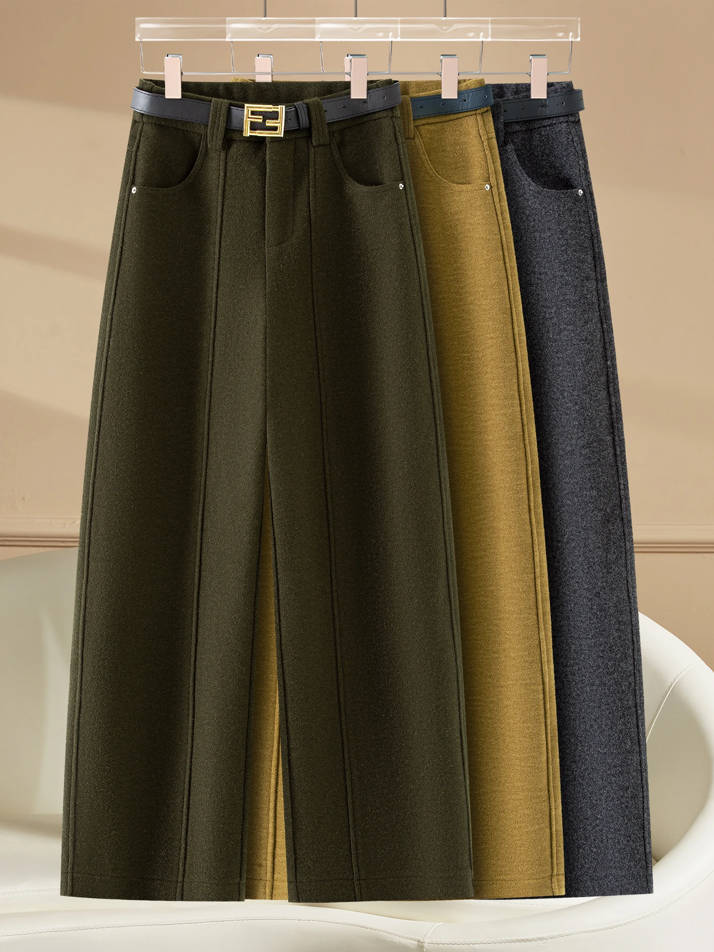 

Soft Woolen Wide Leg Knife Pants Women's Autumn Winter New Style High Waist Loose Casual Straight Rice Noodle Pants