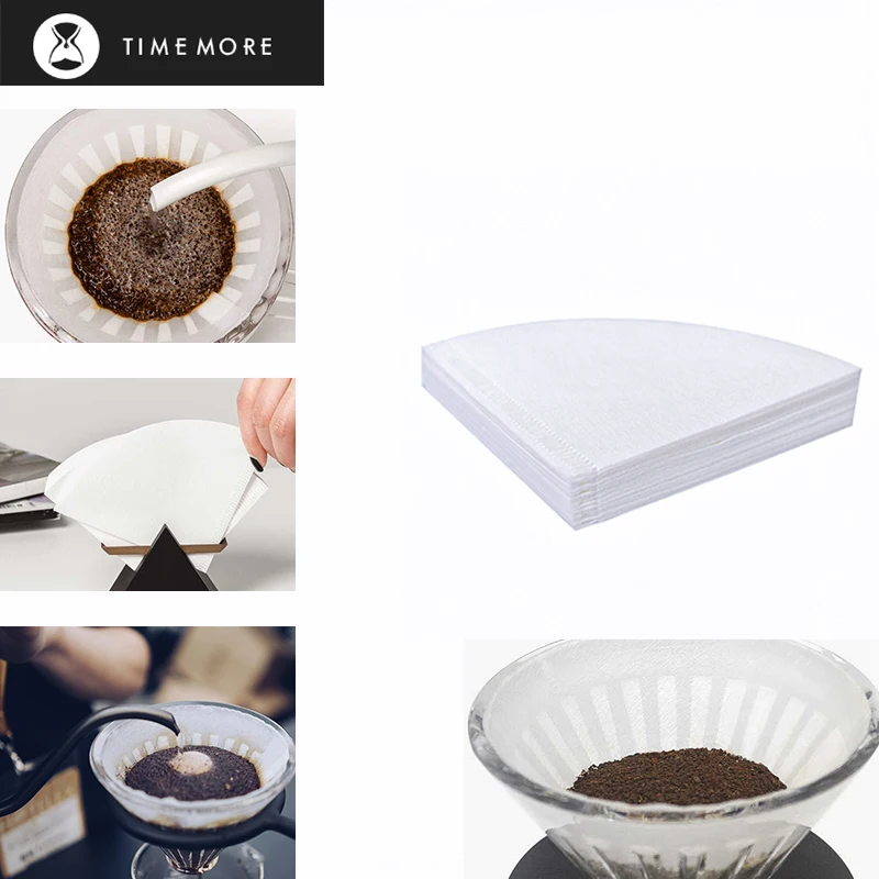 TIMEMORE 50 Uds. Filtros de papel para café en forma de cono aptos para filtro gotero de café en forma de V Ideal para cafés y elaboración casera