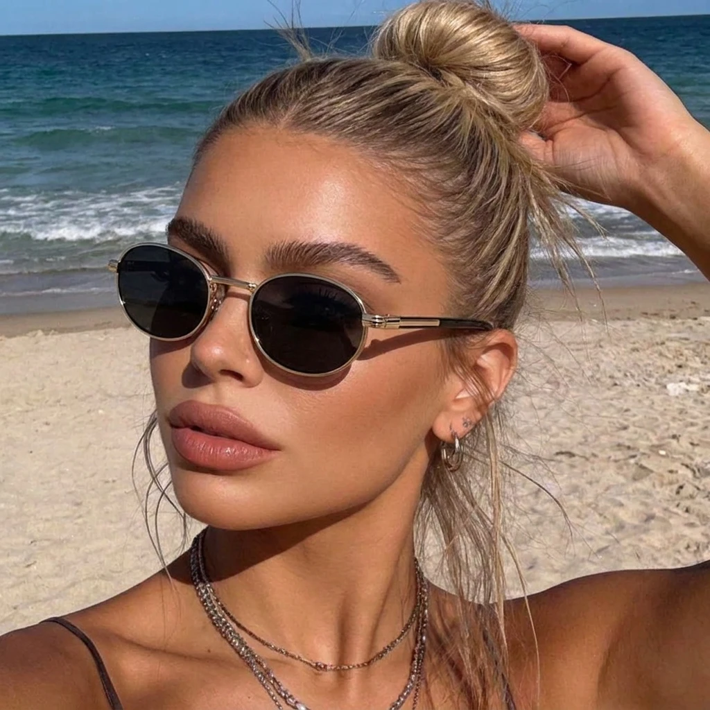 New Retro Small Oval Frame Sunglasses, Luxury High-end Face-flattering UV Protection Unisex Versatile Sunglasses CH012