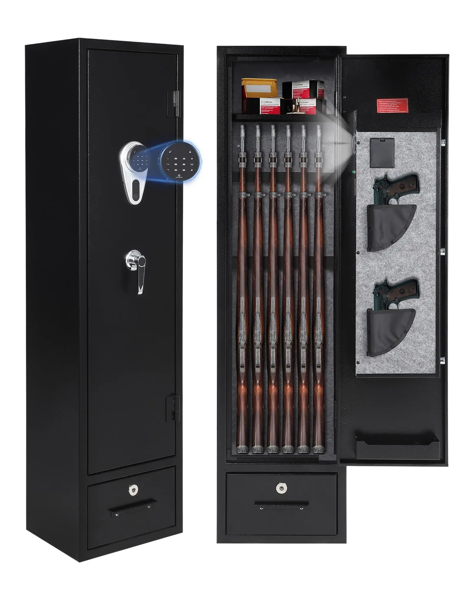 8-12 Gun Safe Cabinet for Rifles & Handguns, Heavy-Duty Steel with Digital Keypad, Removable Shelf, Adjustable Racks, Handgun Pockets & LED Light