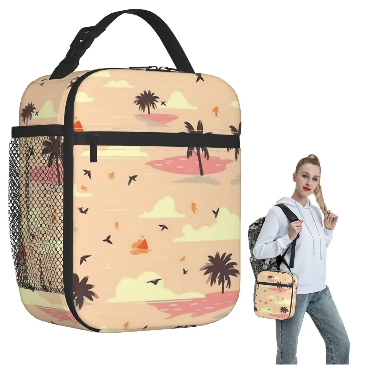 

Термосумка для обедов Van At The Beach с изображением кокосовых пальм и заката, для женщин и детей, портативная, для еды, термосумка-тоут