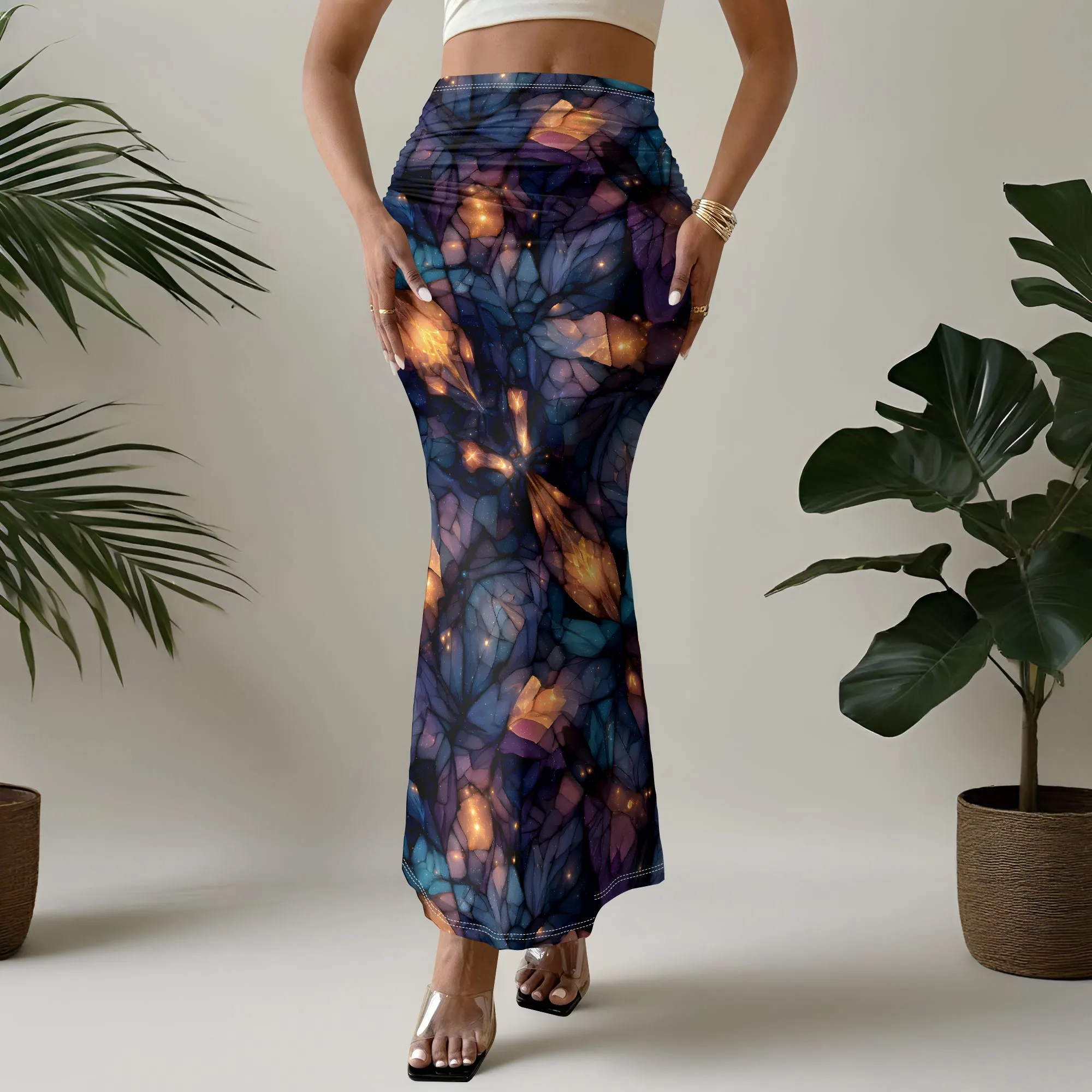 Floral Print Mermaid Skirt, High Waist Long Skirt, Elegant Bodycon Maxi Skirt, Party Club Wear for Women, S-3XL
