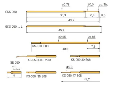0.78mm English Steel Probe GKS-050 Gold-plated Needle Sleeve Test Needle ITC Retractable Thimble 50mil