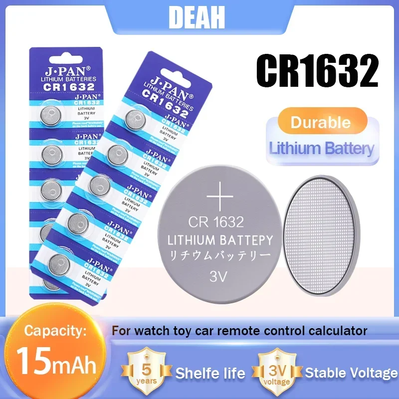 CR1632 CR 1632 3V 15mAh Lithium Battery DL1632 BR1632 Button Coin Cell For Car Remote Control Calculator Watch Scale Motherboard