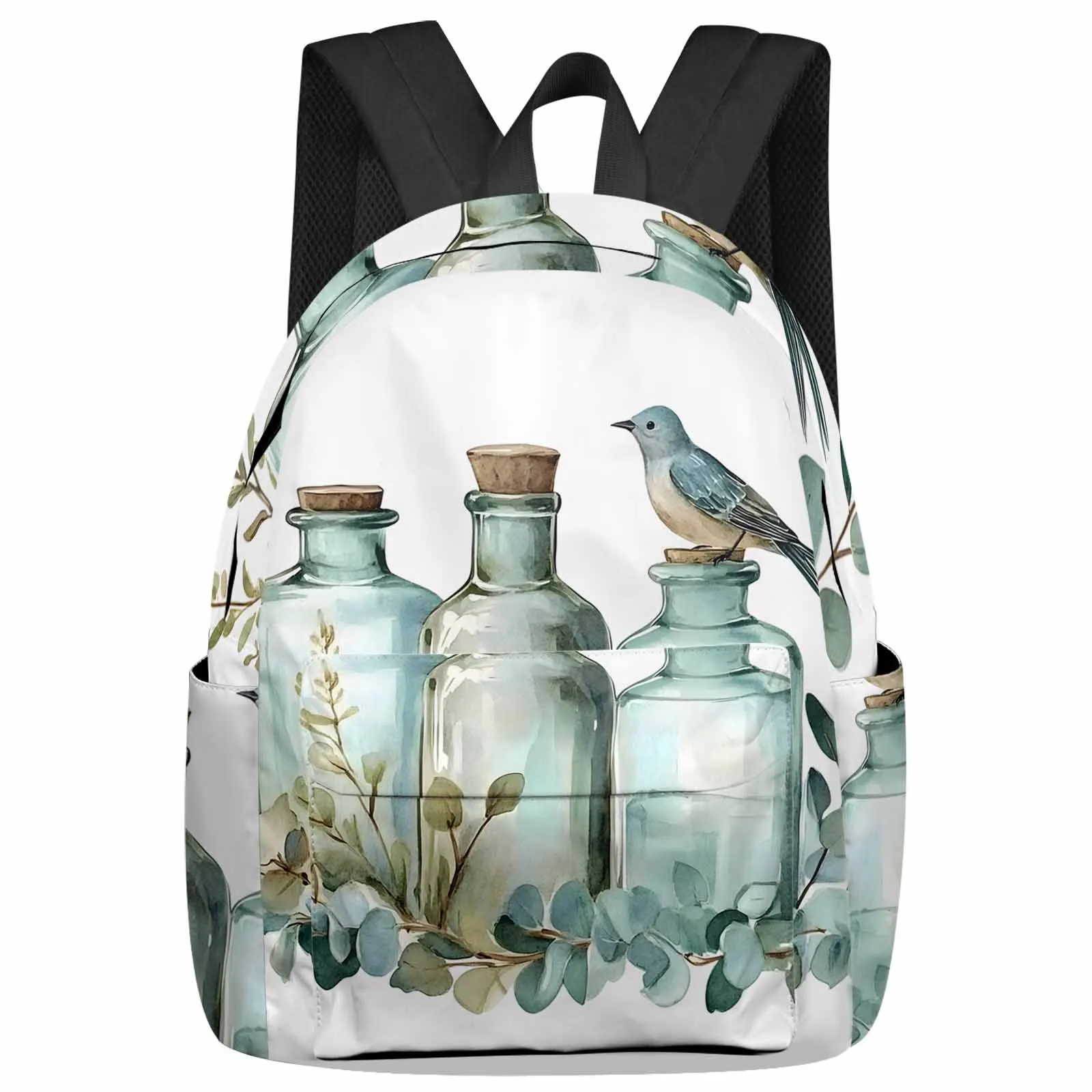 

Eucalyptus Leaves Glass Bottle Backpack School Bags for Teenagers Students Laptop Bag Women's Casual Travel Backpack