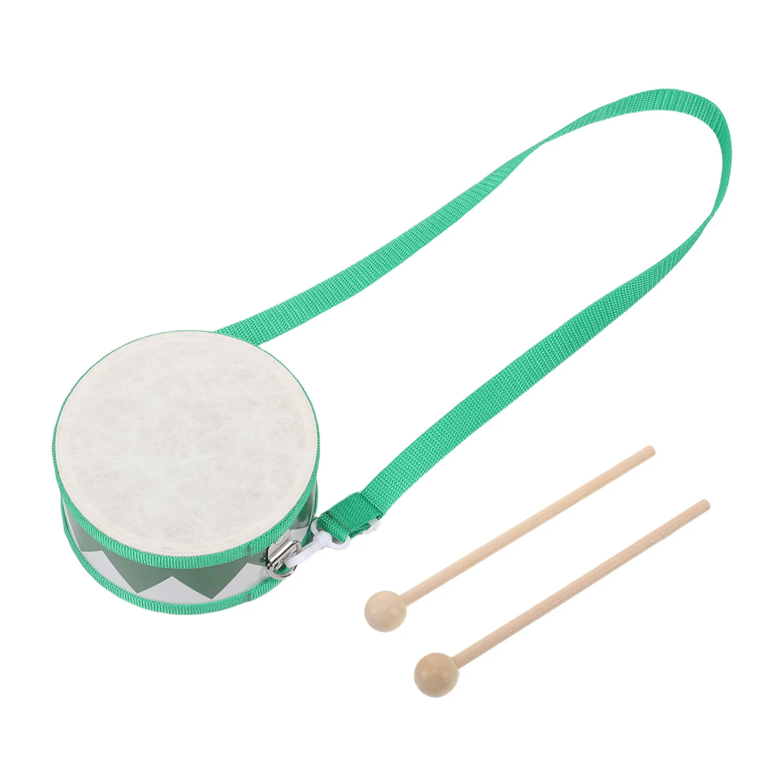 conjunto-de-instrumentos-de-percussao-portatil-para-criancas-tambor-de-mao-dupla-face-verde-e-branco-com-alca-ajustavel-e-baquetas