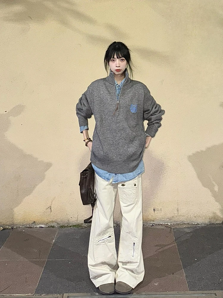 Jean couleur kaki pour femmes, taille haute, jambes larges, coupe droite, nouveau pantalon longueur au sol, printemps automne