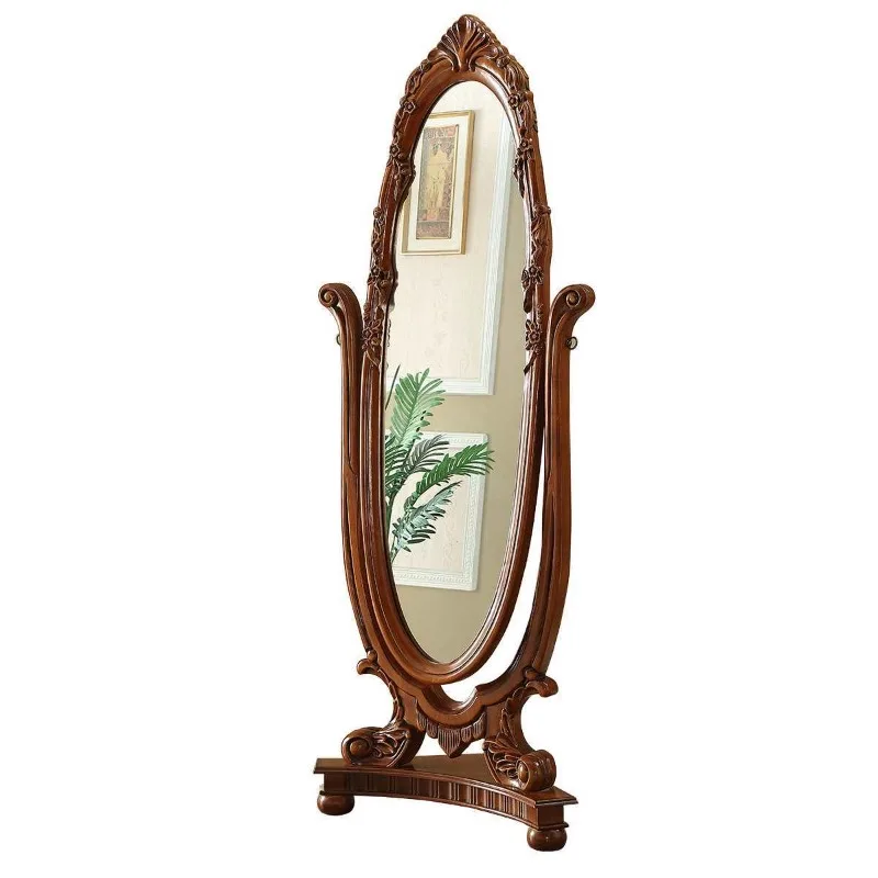 Full-length mirror All solid wood rotatable fitting mirror Floor mirror