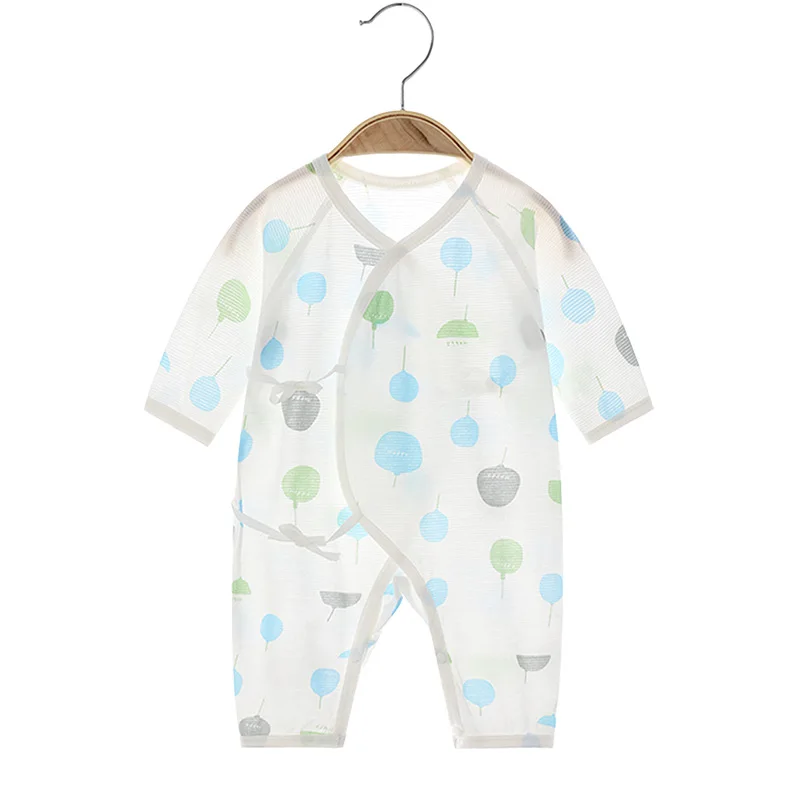 Baby Cotton Jumpsuit Summer Ultra-Thin Boneless Newborn Jacquard Hollow Rompers Long Sleeve Air Conditioning Clothes Baby