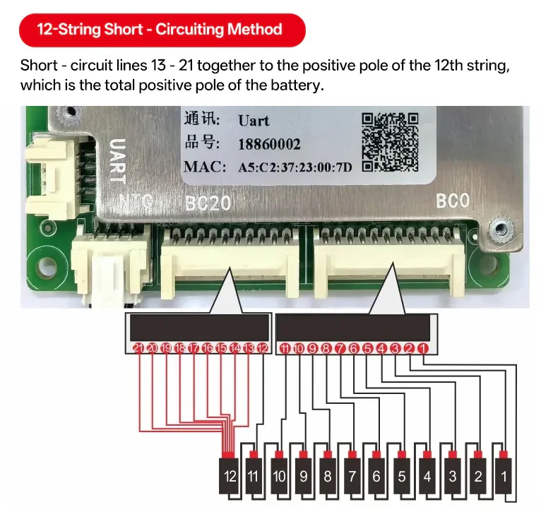 JBD BMS 40A 50A 60A 80A 8S~20S Bluetooth Smart BMS 8S 9S 10S 12S 13S 14S 15S 16S 17S 18S 20S LiFePO4 Li-Ionen BMS für E-Scooter – Detail 8