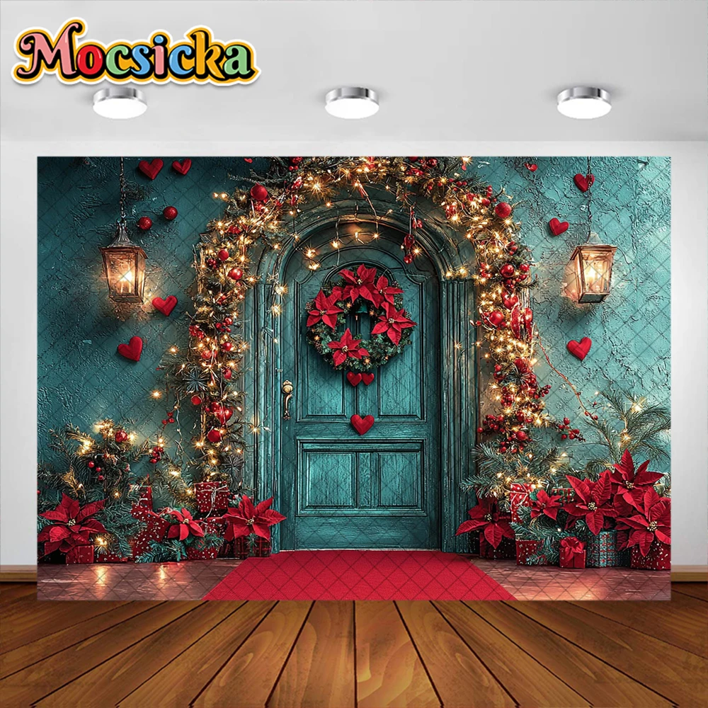 พื้นหลังสำหรับถ่ายรูปเทศกาลคริสต์มาสพรมแดงสำหรับตกแต่งพวงดอกไม้สำหรับถ่ายรูปในวันหยุดของเด็กฉากหลังสตูดิโอ