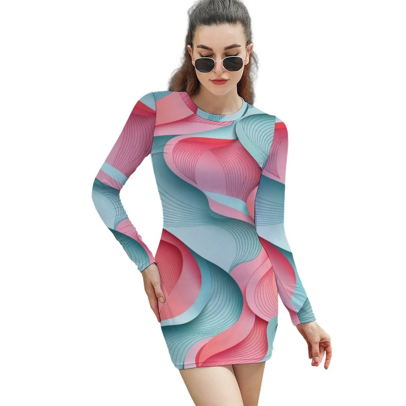 

Pastel Symphony Long-Sleeved Sheath Dress Female clothing Casual dresses summer dresses ladies 2024