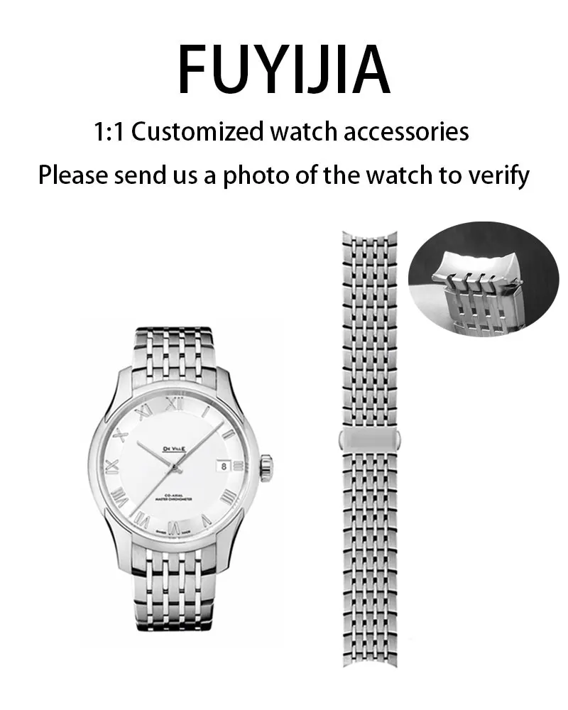 

FUYIJIA Custom DE VILLE 41MM 321 Original Watchbands 20MM Curved Interface 316L Stainless Steel Bracelet Butterfly Clasp Strap