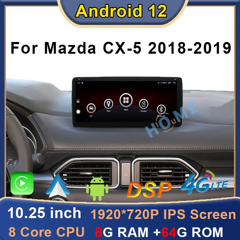 

Car Multimedia Player GPS Navigation 12.5inch Android12 8+64G for Mazda CX5 /CX-8 17-22 Auto Stereo CarPlay WiFi 4G Bluetooth