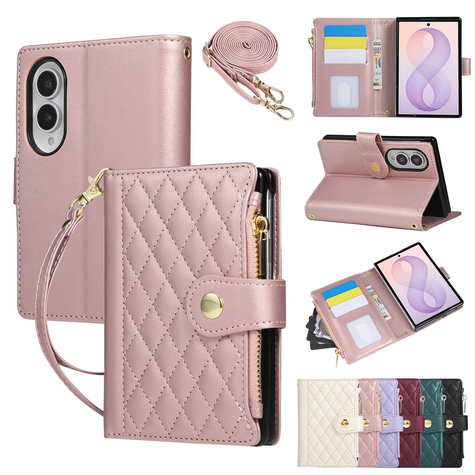 Bifold Leather Wallet - Capa de Couro Flip com Zíper