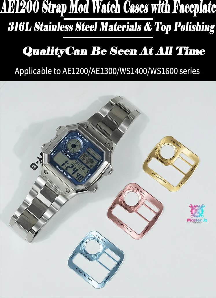 For AE1200 Metal Case Sapphire Upgrade Stainless Steel Solid Watch